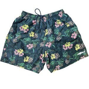 Uzzi Mens Tropical Floral Swim Trunks‎ Mesh Lining Elastic Waist & Drawstring M